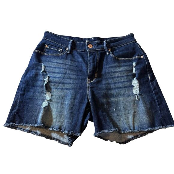 Signature Levi Strauss High-Rise‎ Denim Shorts - Dark Wash Distressed Size 8/29W - Picture 1 of 9